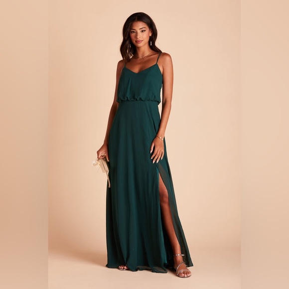 *NWT* Birdy Grey Gwennie Chiffon Emerald Bridesmaid Dress With Slit Size M - Picture 3 of 12